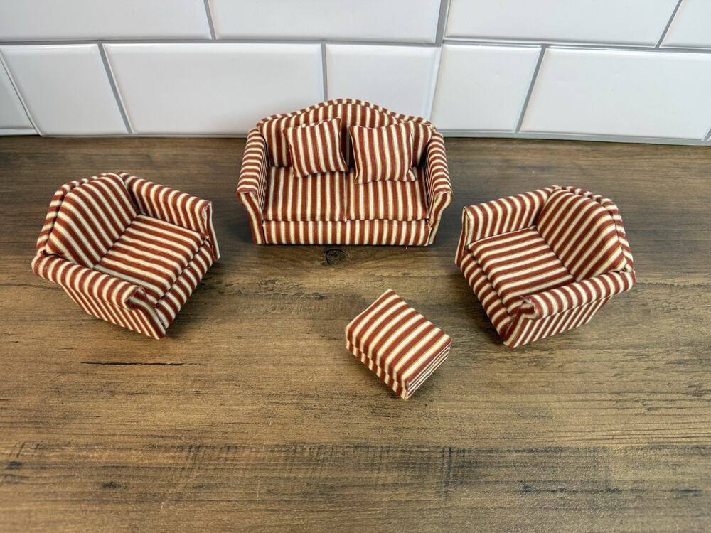 Melissa & Doug Dollhouse Living Room Set Sofa Chairs Ottoman